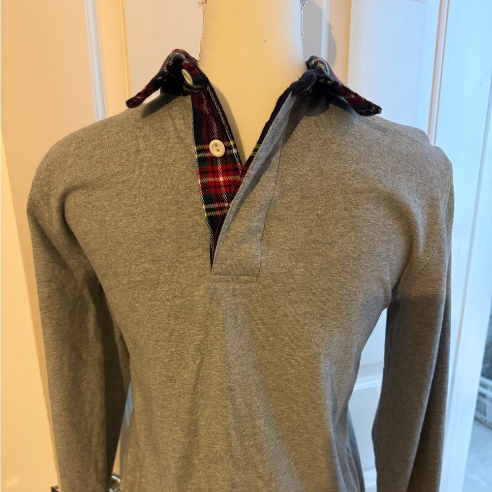 JCrew Crewcuts Boys xl (12/24) Gray Long Sleeve Shirt with Plaid Collar